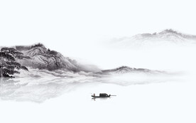 轻奢装饰画 水墨山水画 船垂钓