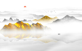 新中式水墨山水电视背景墙