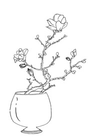 手绘插花矢量线稿
