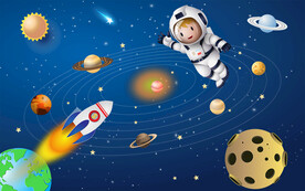 卡通星空宇航员儿童背景墙