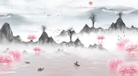 水墨江南水乡山水画