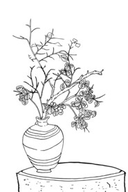 手绘插花矢量线稿素材