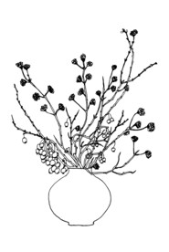 手绘插花矢量线稿