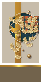 轻奢装饰画 金色杏叶 圆球