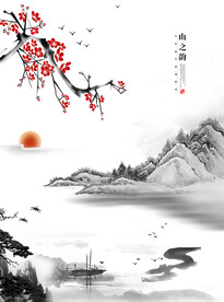 高清分层山水移门打印图