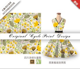 优雅无缝图案黄色花朵矢量