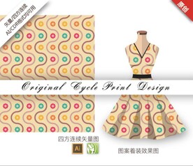 抽象手绘线条几何复古服饰图案