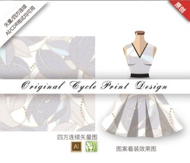 矢量抽象金色花卉树叶服饰印花