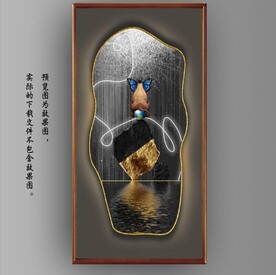 光影灯带画中镜大象玄关装饰画