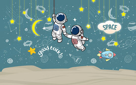 卡通太空人儿童房背景墙