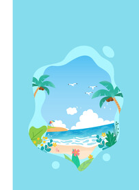 沙滩海浪剪纸风插画