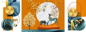 麋鹿三联画