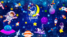 卡通宇航员儿童房背景墙