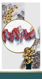 装饰画 金叶子 新中式山水画