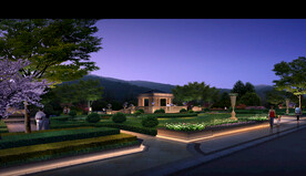 公园小区游园绿化夜景PSD素材