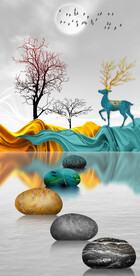 装饰画 麋鹿石头