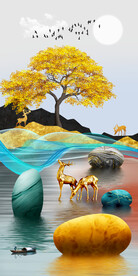 装饰画 麋鹿石头