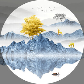 装饰画 新中式山水画 船