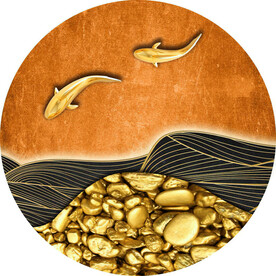 装饰画 金鱼石头 曲线条