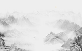 雅士白水墨山水电视背景墙