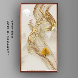 新中式金色麋鹿山水玄关装饰画