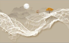 新中式抽象麋鹿山水背景墙