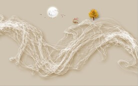 新中式抽象麋鹿山水背景墙