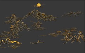 新中式浮雕金色山水电视背景墙