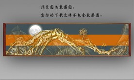 新中式抽象金色麋鹿山水床头画