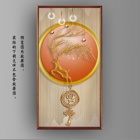 光影透明金色麋鹿风景玄关装饰画