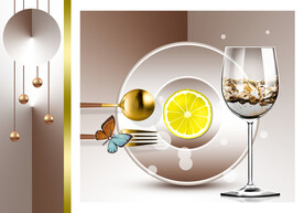 装饰画 红酒杯 柠檬