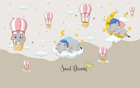 可爱小象热气球儿童房背景墙