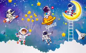 卡通星空宇航员背景墙