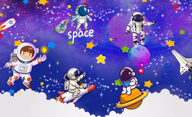 卡通星空宇航员背景墙