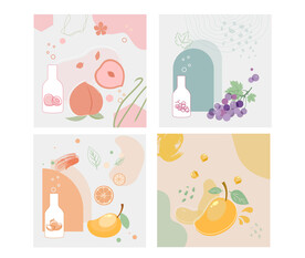 桃子柠檬葡萄芒果水果扁平插画元