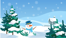 下雪的冬天雪松和房子