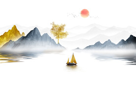 水墨山水画背景墙