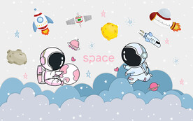可爱卡通天空宇宙儿童房背景墙