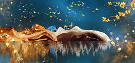 装饰画 新中式山水画 麋鹿