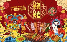国潮烧烤串串香背景墙