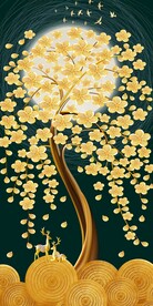 麋鹿发财树玄关画