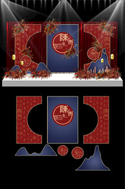 红色新中式婚礼KT板布置