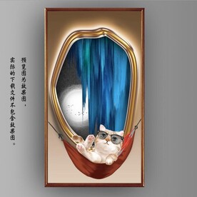 猫咪光影画中镜玄关装饰画