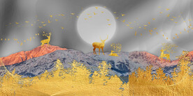 装饰画 新中式山水画 麋鹿