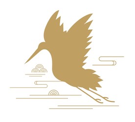 国潮中国风卡通飞鹤剪影祥云纹