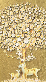 装饰画 金色树 麋鹿