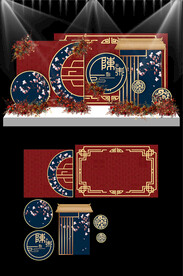 红色新中式婚礼KT板布置