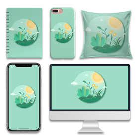 肌理简约植物月亮插画