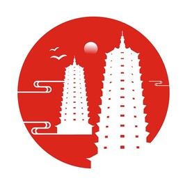 中国风古塔祥云纹饰飞鸟