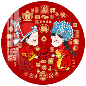 喜结良缘喜字拜堂圆形装饰画